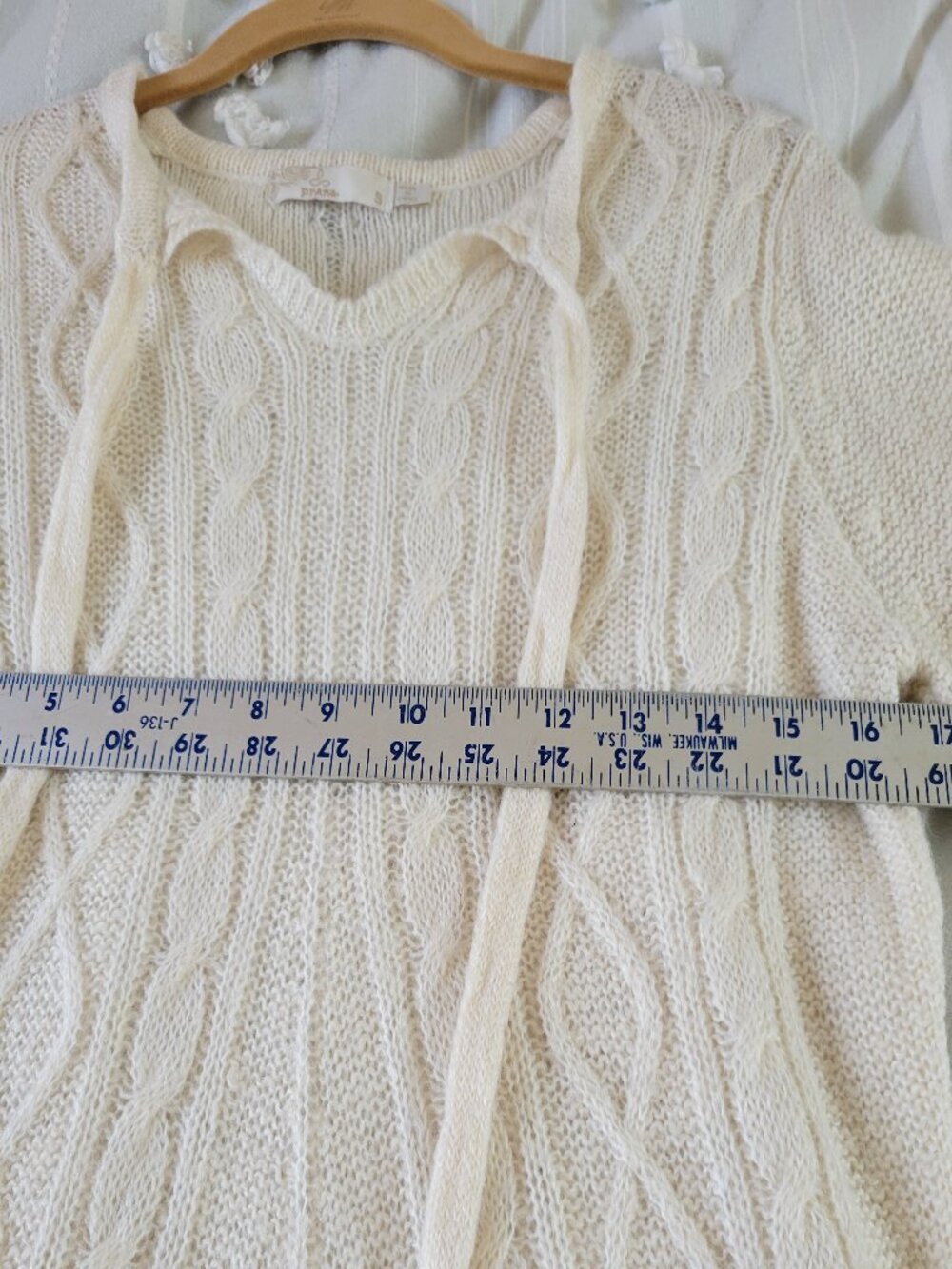 prAna Shelby Cable Knit Hooded Fringe Sweater Boho Cream Fall Cottagecore Small - Picture 6 of 9